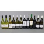 Three bottles of Nelson Split Rock white wine; together with nine various other bottles of wine, all