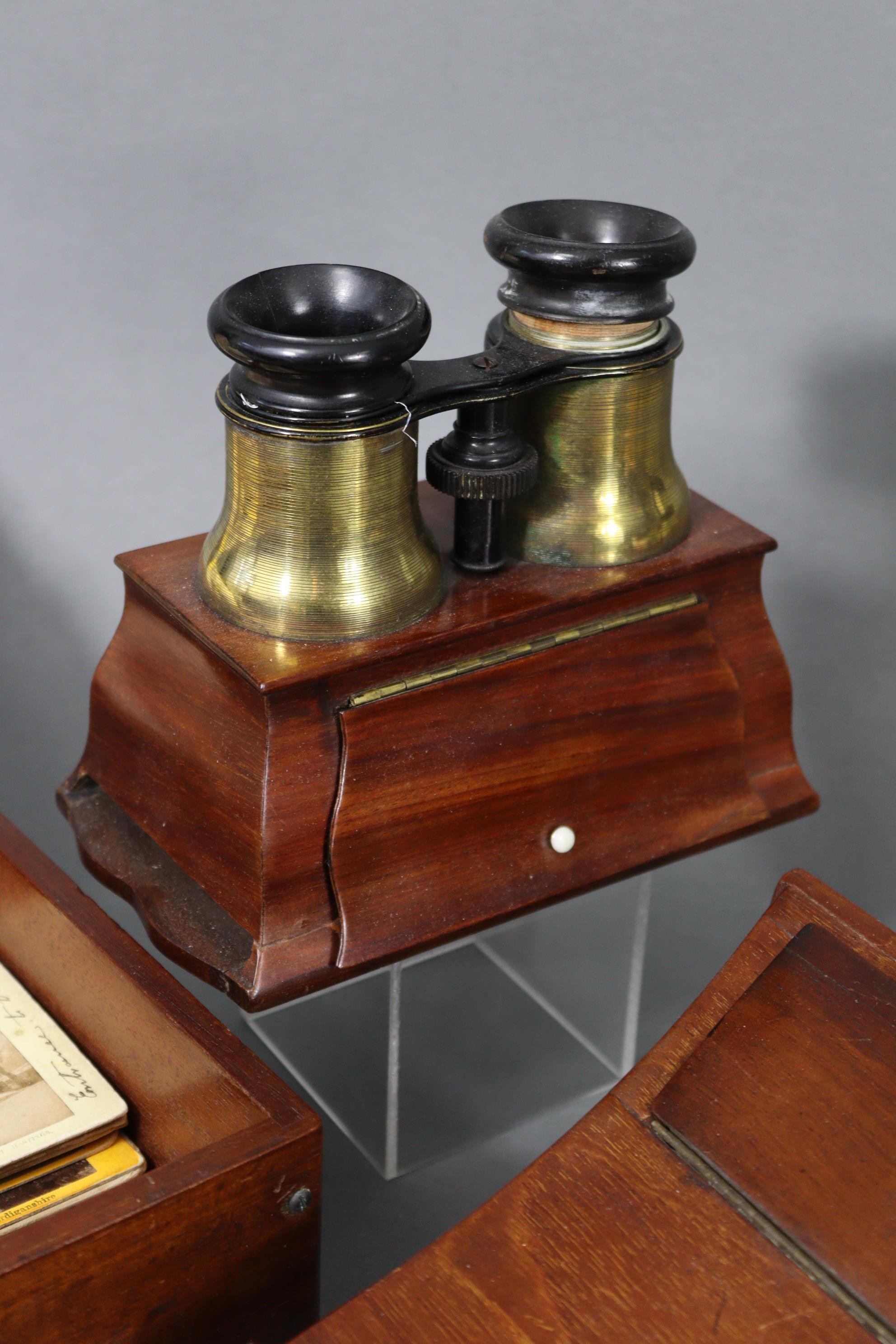 Four stereo-card viewers; a stereo-card storage box; & a quantity of stereoview cards. - Image 2 of 8