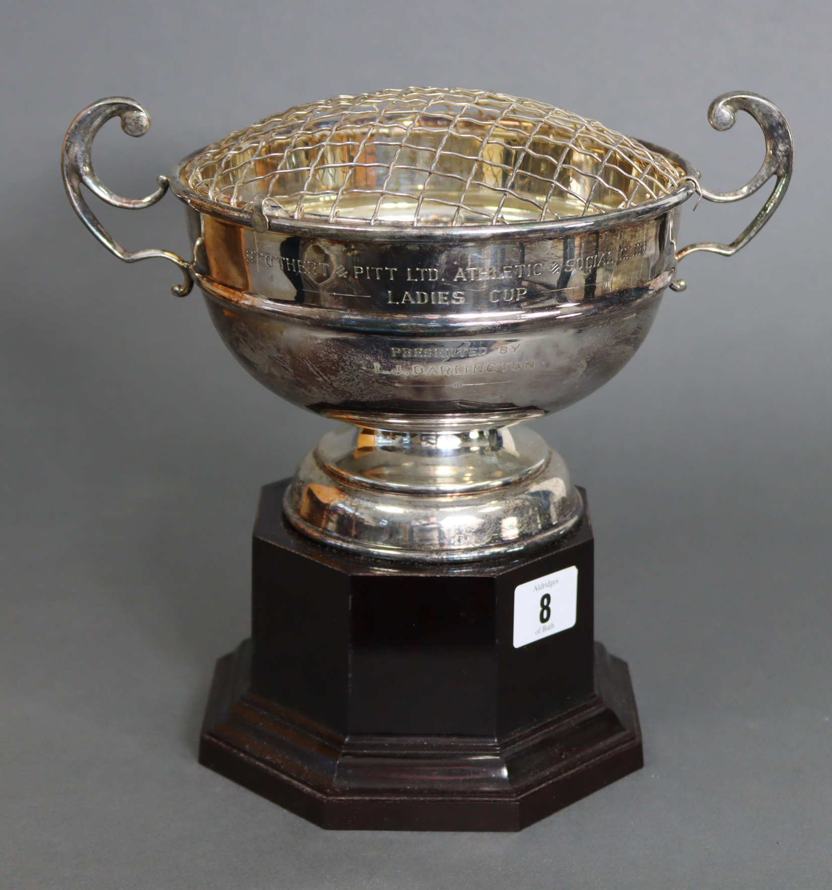 A 1980’s silver plated two-handled trophy rose bowl inscribed: “STOTHERT & PITT LTD ATHLETIC