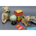 A Chad Valley Educational “Globe Atlas” (No. M200, boxed); a golden plush teddy bear, 17” tall; a