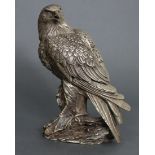 A Chinese cast silvered-metal novelty censer in the form of a sparrow hawk, with detachable wings,