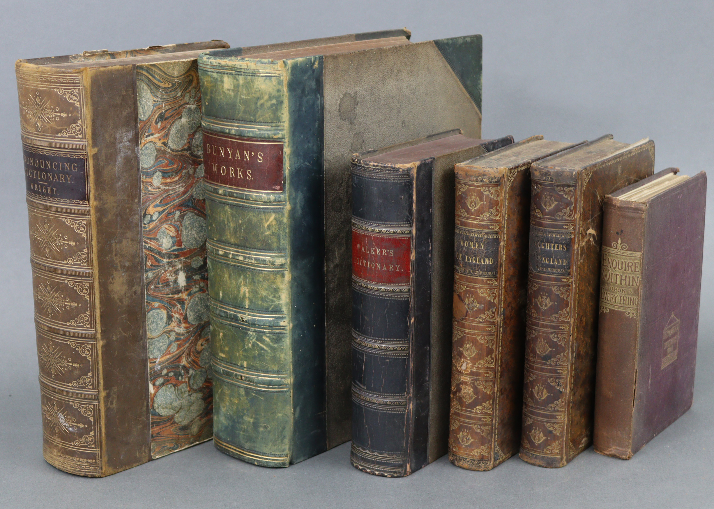 Two 19th century leather-bound volumes by Mrs Ellis “The Daughters of England” & “The Women of
