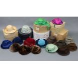 Fifteen various mid-20th century ladies’ & gents’ hats; together with six various hatboxes.