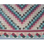 A Victorian-style double patchwork quilt in the traditional style, 98” x 96”.