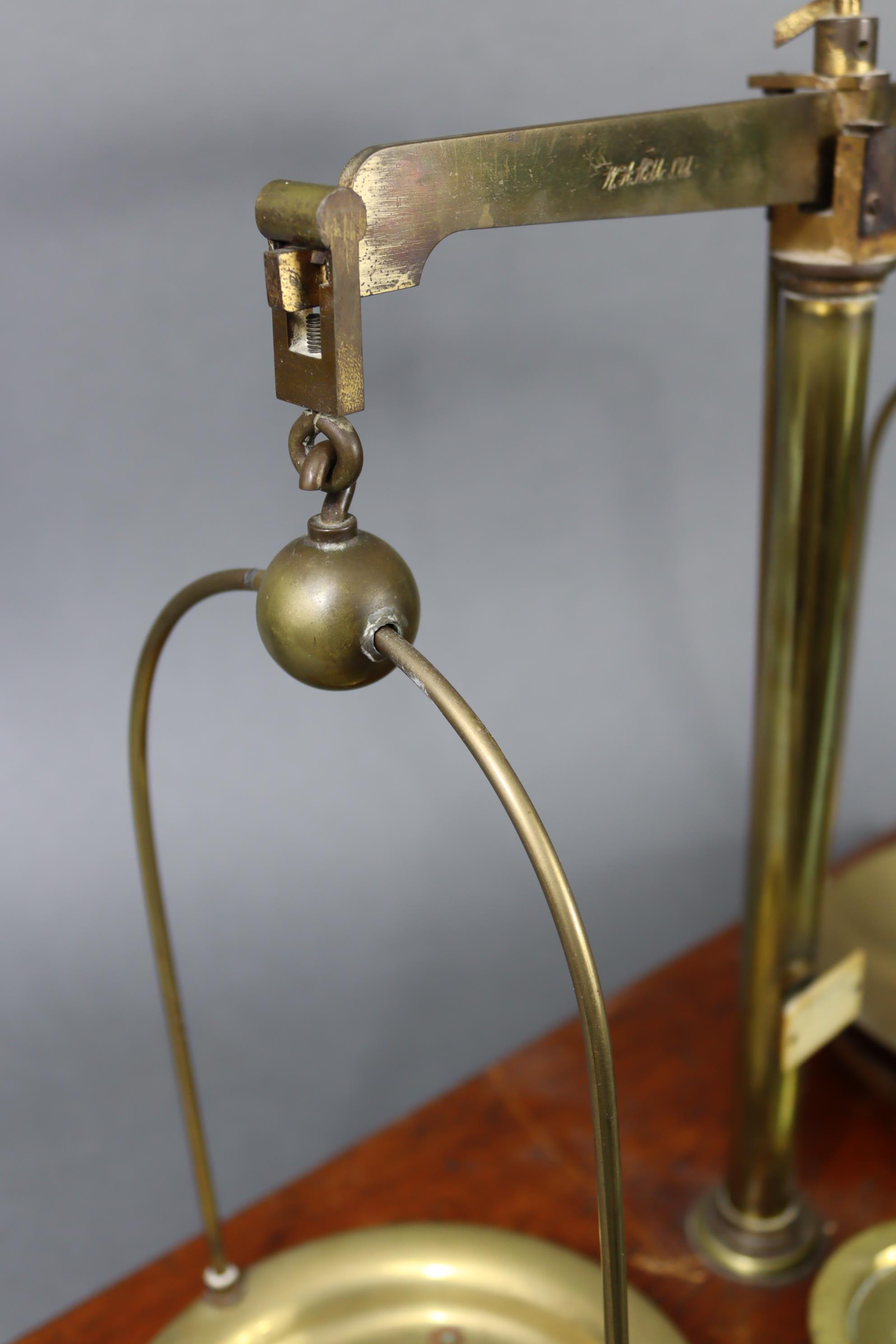 A late 19th/early 20th century large brass beam scale by W.A. Webb Ltd. of London mounted on - Image 5 of 8