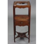 A Victorian mahogany square two-tier basin stand fitted drawer to the lower tier, & on square legs