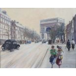 R W. RINALDT (20th century). A Paris street scene, looking down l’Avenue du Bois towards l’Arc du