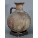 AN ANCIENT CYPRIOT BI-CHROME WARE POTTERY LARGE VESSEL, with barrel-shaped body, loop handle, &