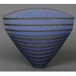 JON MIDDLEMIS (b. 1949). A contemporary ceramic vase of elliptical form, charcoal ground with blue