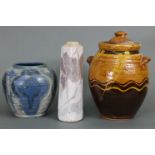 A slip-decorated studio pottery ovoid jar & cover by Joy Nightingale (1908-2008), 11” high (chip
