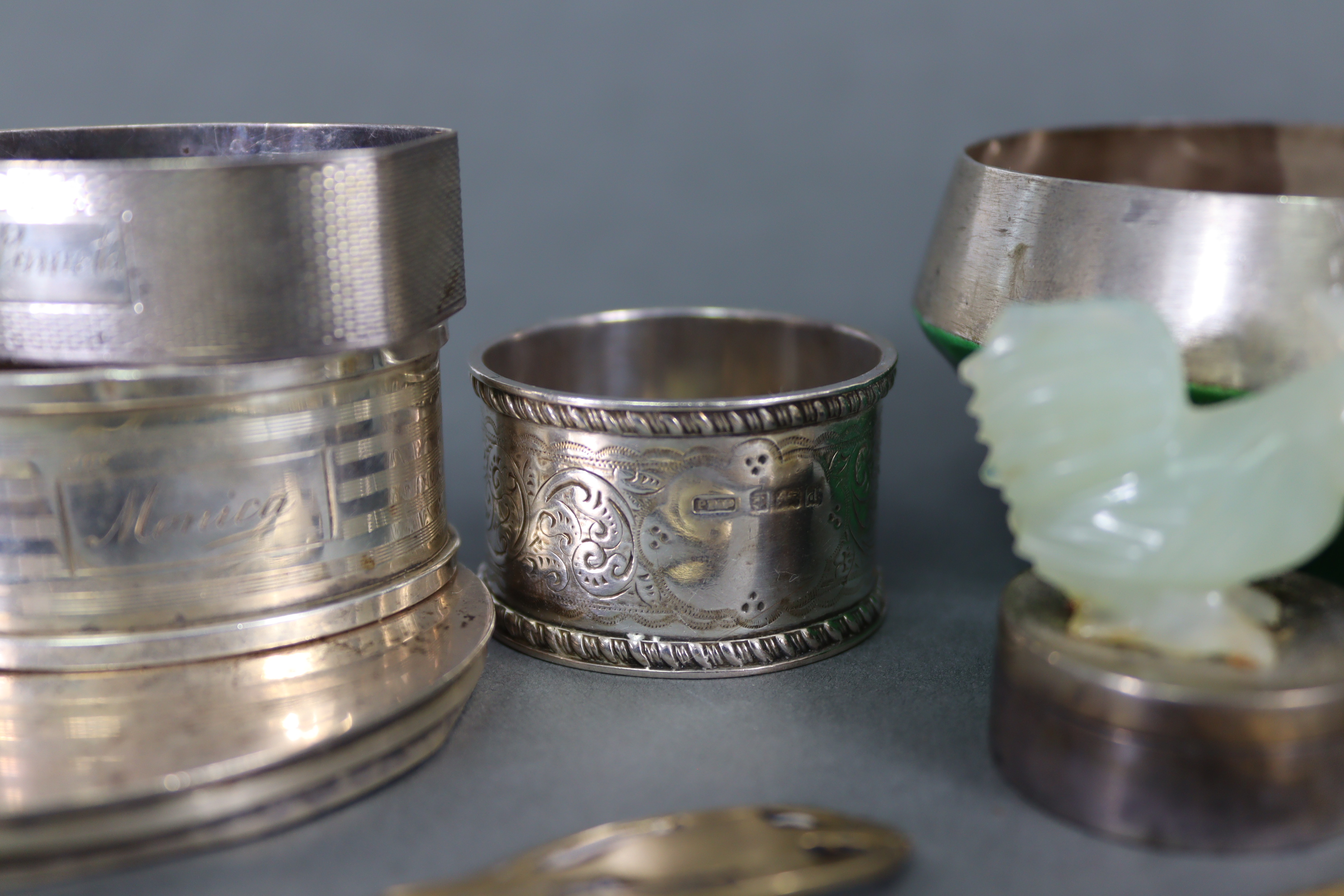 Four eastern enamelled teaspoons; a white metal & green enamelled bowl, 3” diam.; a small silver - Image 7 of 9