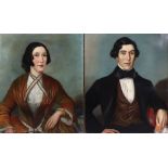 ENGLISH SCHOOL, 19th century. A pair of male & female portrait studies, half-length, seated, he with