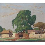 LALIT MOHAN SEN, A.R.C.A. (1898-1954). An Indian rural landscape with buildings & a figure to the