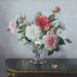 VERNON de BEAUVOIR WARD (1905-1985). A still life study of peonies in a glass vase. Signed; oil on