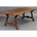 An oak refectory table in the 17th century Spanish style, with rectangular four-board top on