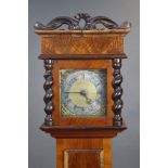 A Charles II style small longcase clock, the 6” square brass & silvered dial with 30-hour striking