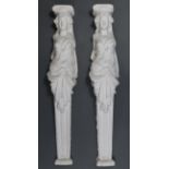 A pair of modern plaster figural pilasters in the Georgian style; 40” high (7¼” wide at widest
