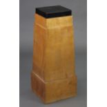 A birch veneered & ebonised square tapered pedestal on plinth base, 12¾” x 13¾” x 34” high ( the top