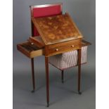 A George III Sheraton period mahogany lacewood combination reading/work table, with adjustable