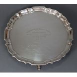 A silver salver with raised pie-crust edge & engraved inscription: “Beaufort Hunt Steeple Chases –