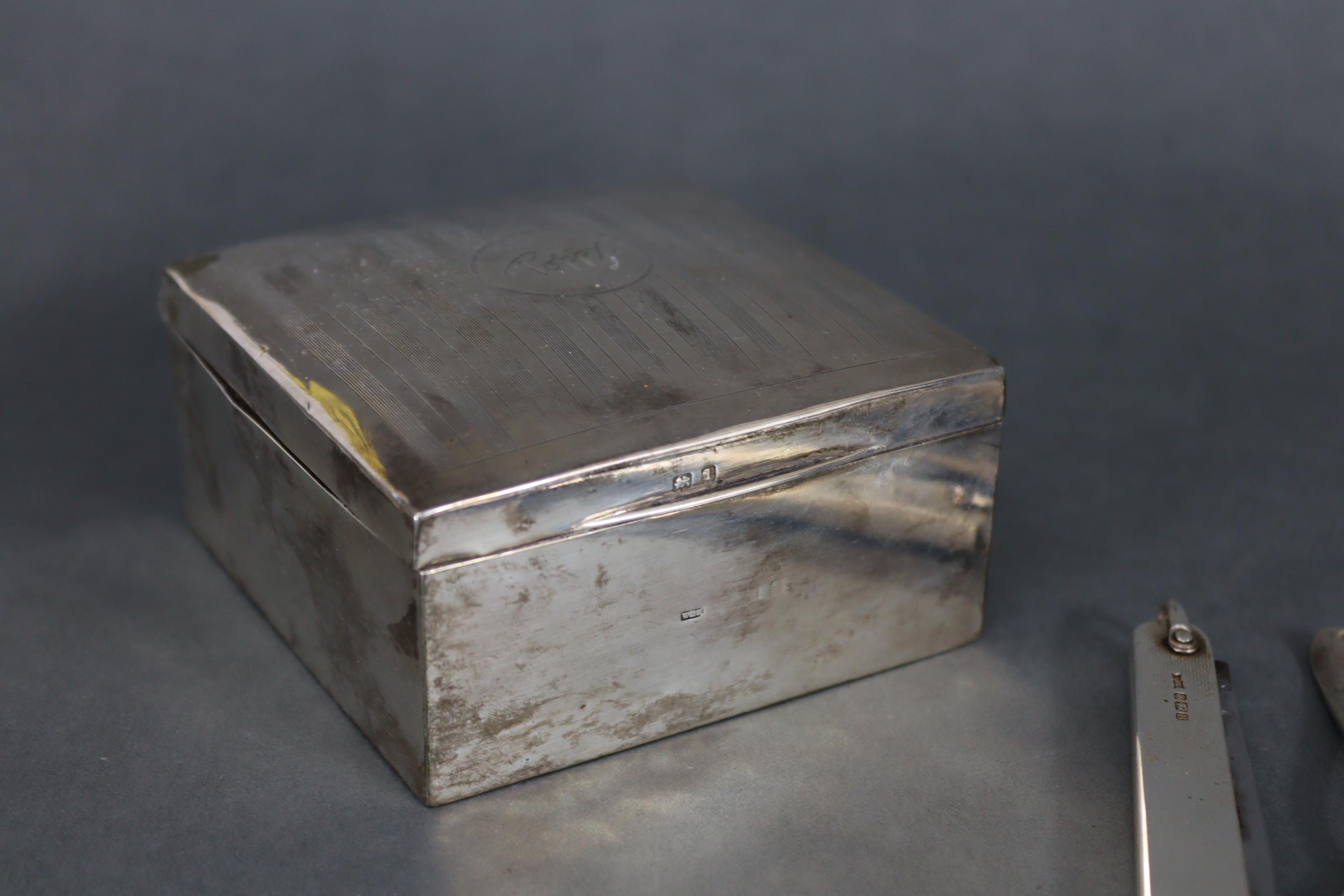 A circular silver-backed hand mirror & matching cigarette box, both inscribed “Poppy”, Birmingham - Image 6 of 10