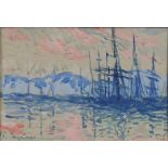 PAUL SIGNAC (1863-1935). A small sketch in watercolours titled: “Sailing Boats In Harbour”.