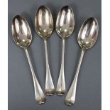 Four 18th century Dutch Hanoverian-pattern table spoons; Amsterdam marks, date letter U. (8oz).