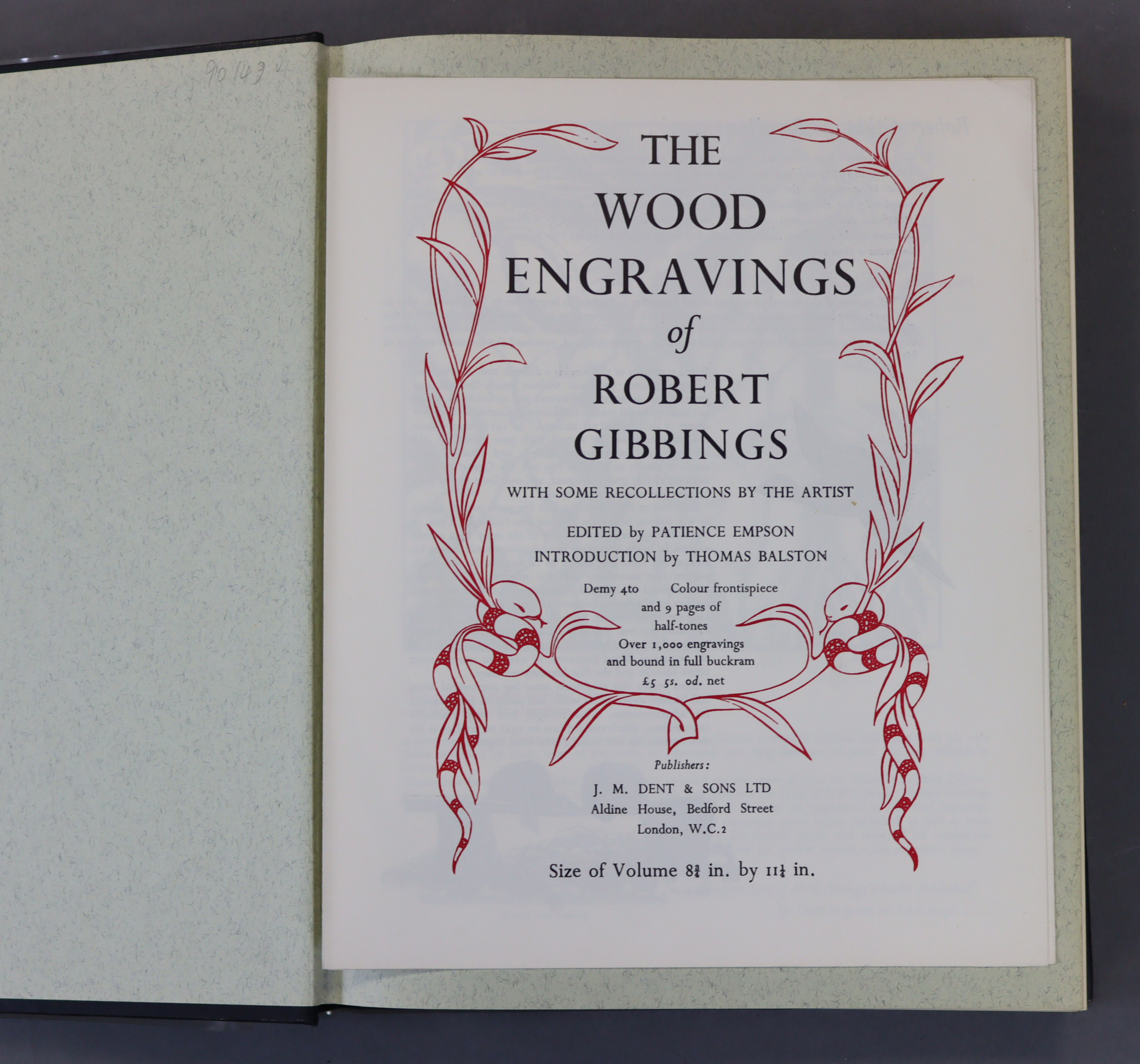 EMPSON, Patience; "The Wood Engravings of Robert Gibbings" 1959, J.M. Dent & Sons, cloth-bound, - Image 3 of 5