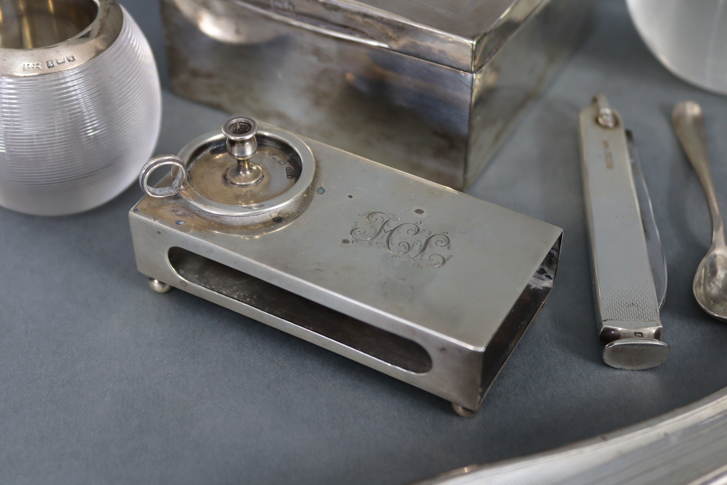 A circular silver-backed hand mirror & matching cigarette box, both inscribed “Poppy”, Birmingham - Image 2 of 10