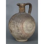 AN ANCIENT CYPRO-GEOMETRIC POTTERY LARGE VESSEL, with spherical body & angular loop handle to the