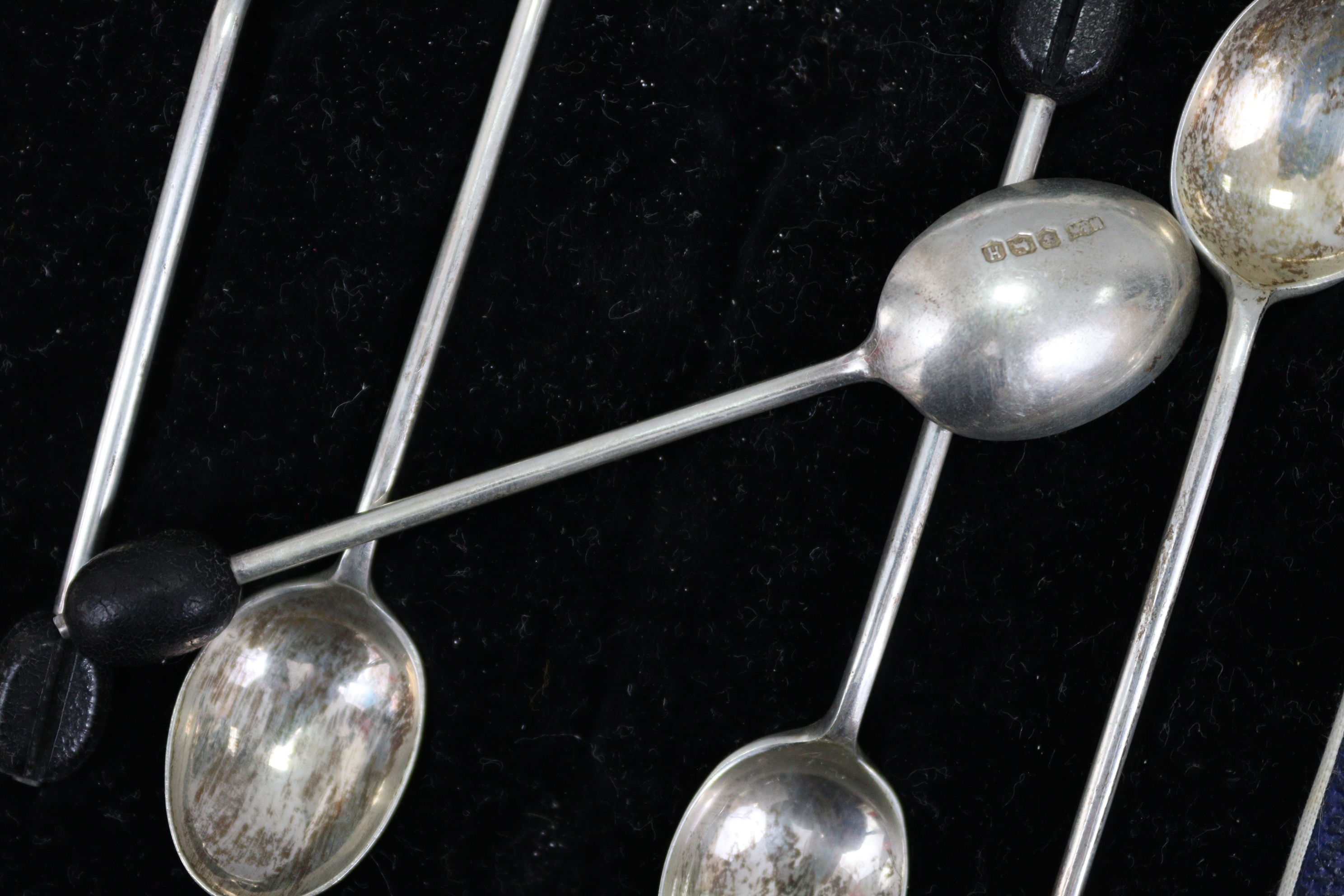 A set of six silver coffee spoons with oval petrae to the terminals, Birmingham 1924; & a set of six - Image 3 of 3