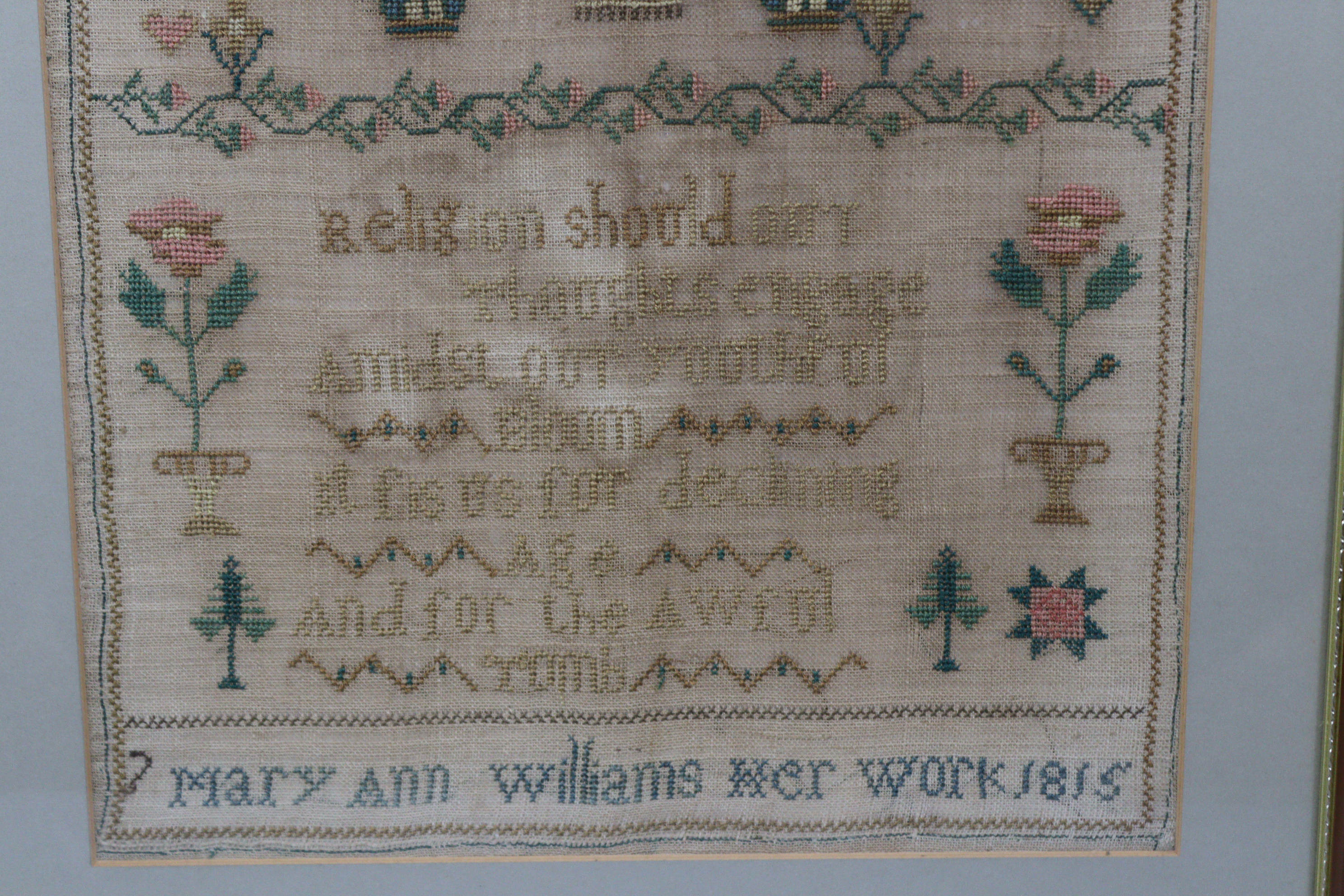 A George III silk needlework sampler inscribed “Mary Ann Williams, Her Work, 1815”, with alphabet, - Image 3 of 3