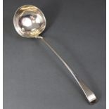 A George III silver Old English pattern soup ladle with plain round bowl, 13¼” long; London 1769, by