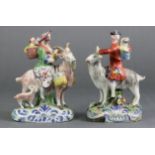 A matched pair of early 19th century Staffordshire pottery figures of the Welsh Tailor & His Wife,