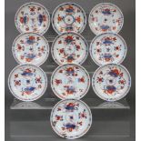 A group of ten 18th century Chinese Imari porcelain saucers decorated with foliage, 4” diam., Kangxi