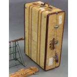 A mid-20th century fibre-covered travelling trunk, 31” x 20¾” x 9¾”; together with an artist’s