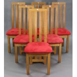 A SET OF SIX RAIL-BACK DINING CHAIRS with padded seats, & on square legs (purchased from T R Hayes.