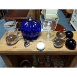 Various items of coloured & plain glassware.