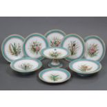 A late Victorian nine-piece part dessert service comprising of a tall comport; a pair of low