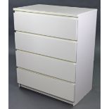 A white laminate chest fitted four long drawers, 31¾” wide x 39½” high x 19” deep.