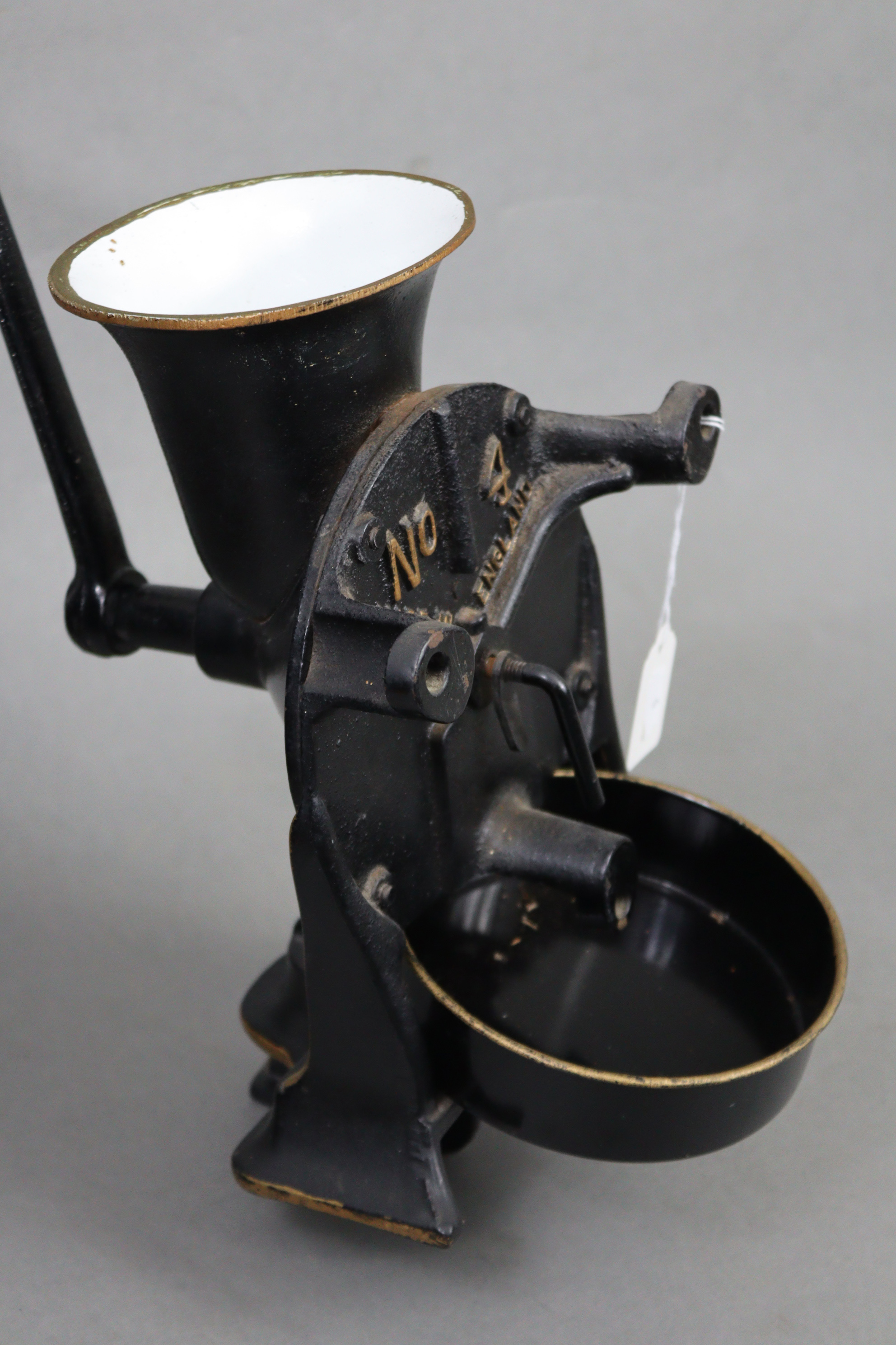 A vintage Spong & Co. Ltd. black & gold painted cast-iron coffee grinder (No. 4), complete with - Image 2 of 3