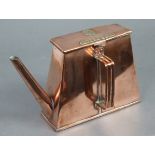 An early 20th century copper kettle of rectangular tapered form, bears plaque “THE DAVIS GAS STOVE