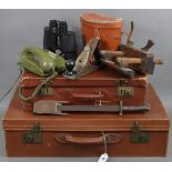 A pair of Zenith 10 x 55mm field glasses with leather case; together with two carpenter’s planes;