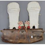A vintage tan leather cricketer’s bag (reputed to belong to the mid-20th century Somerset County