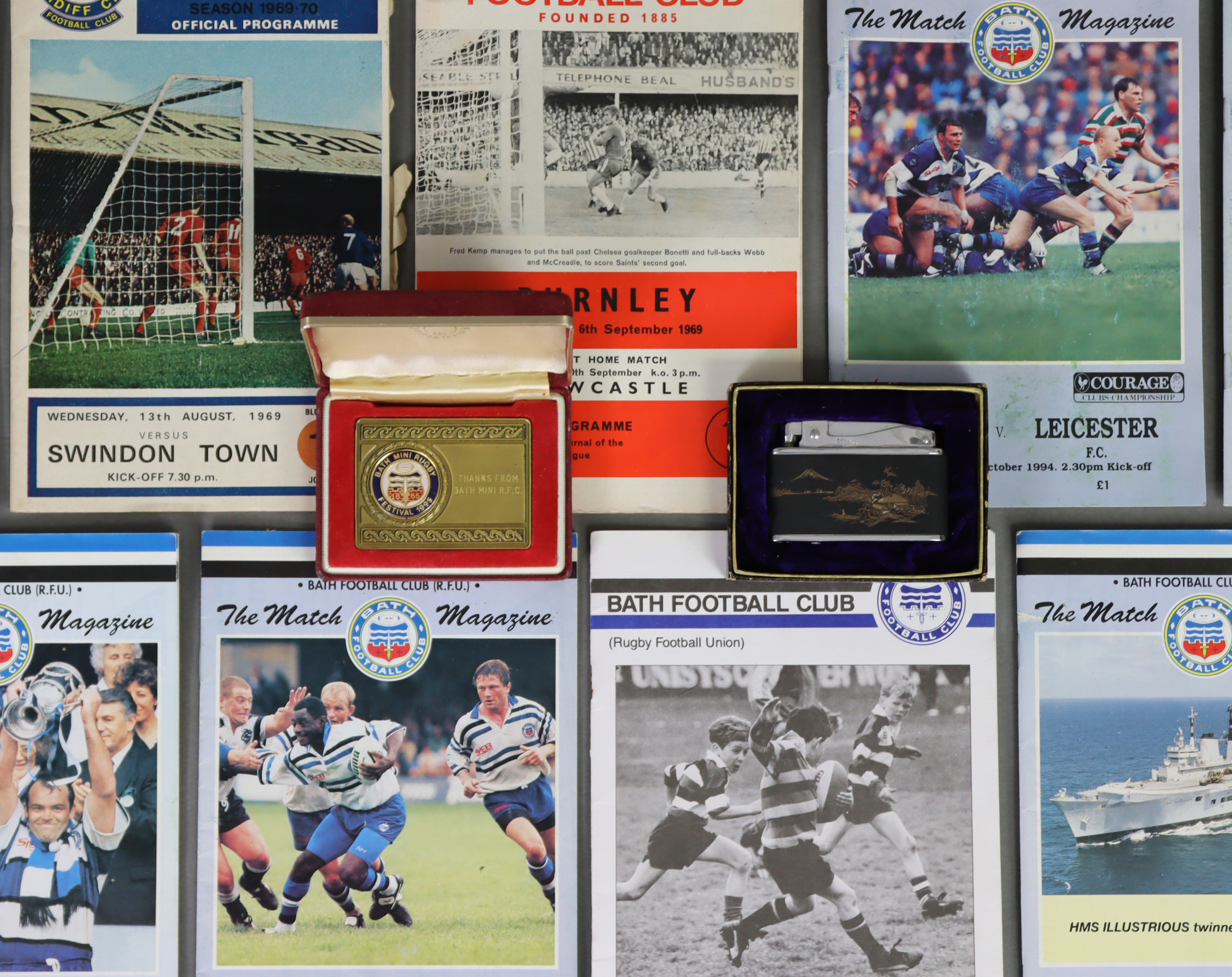 Eleven various Rugby Union & football programmes, circa 1969 onwards; together with a cigarette