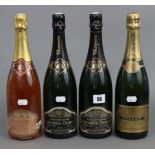 Two bottles of Hervieux-Dumez Champagne (Reserve); a ditto bottle of Champagne (rose); & a bottle of