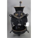 A vintage Spong & Co. Ltd. black & gold painted cast-iron coffee grinder (No. 4), complete with