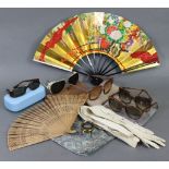 A pair of kid leather ladies’ gloves; together with two fans; five pairs of spectacles, etc.