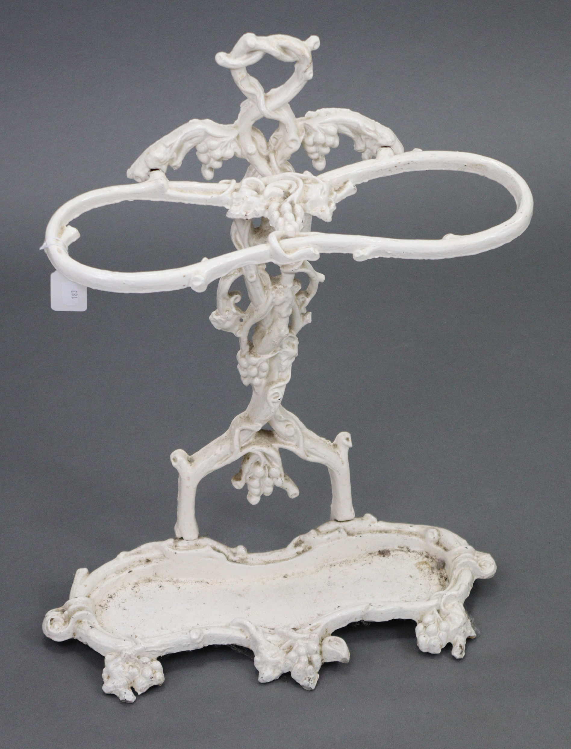 A Victorian-style white painted cast-iron two-division umbrella stand, 24” high; together with - Image 3 of 5