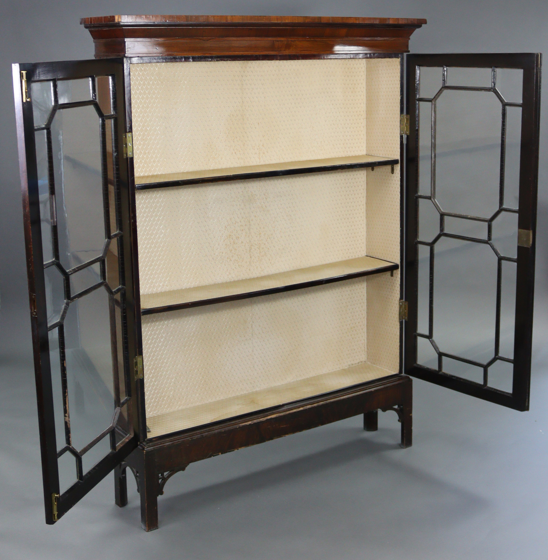 A mahogany tall standing bookcase fitted two shelves enclosed by pair of glazed doors, & on short - Image 2 of 6